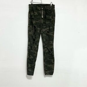 RUE21 Women Distressed Camo Hi Rise Ankle Jegging Button Fly Pockets Size 0